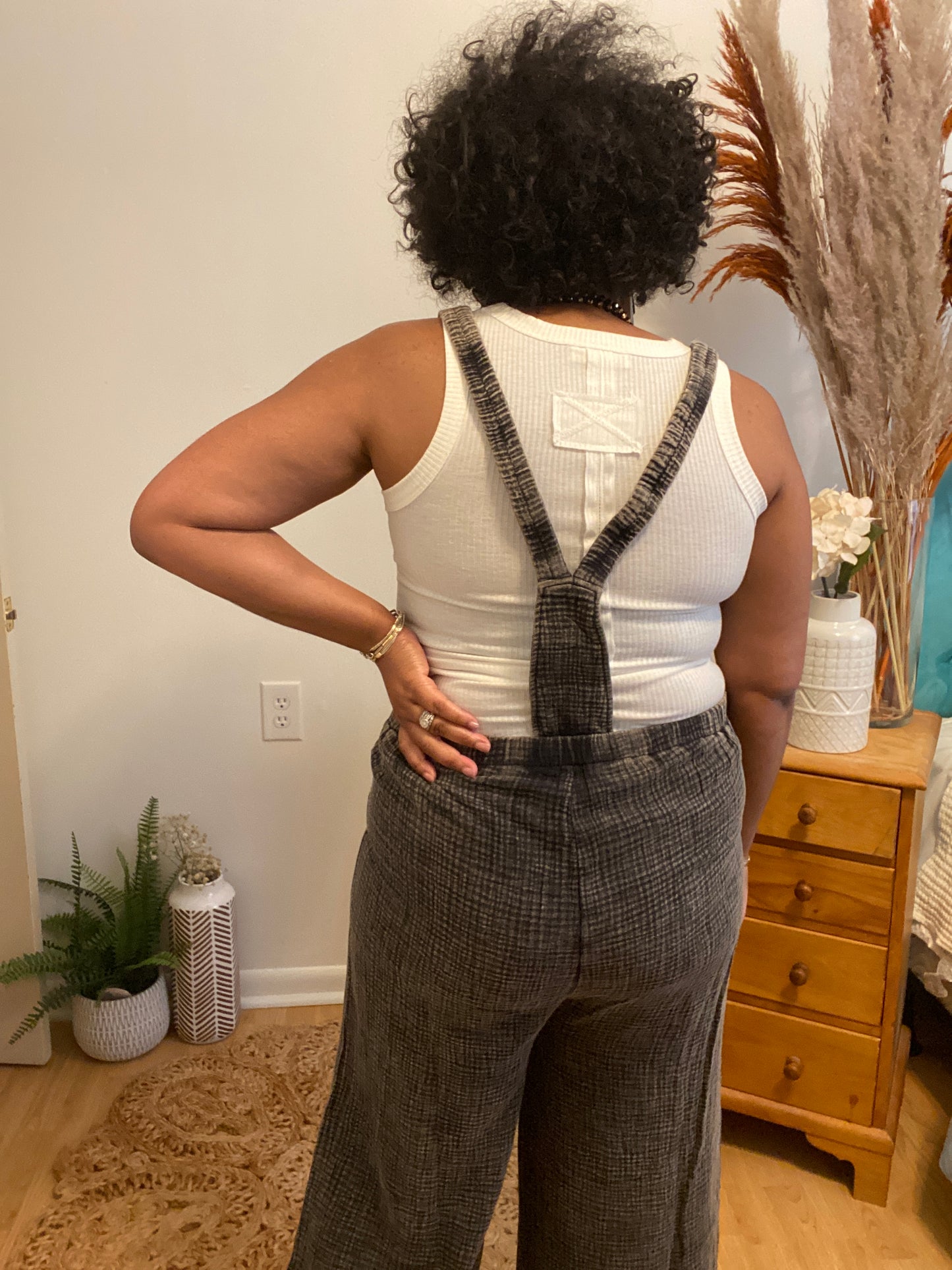 Ash Black Gauze Overalls