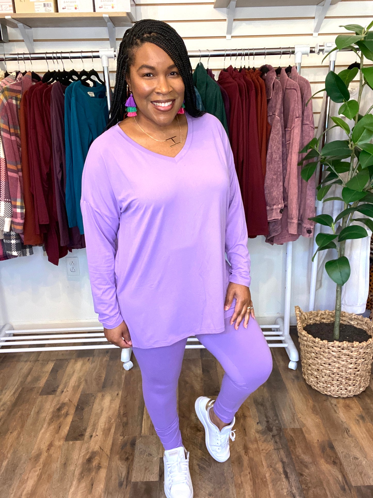 V-Neck Long Sleeve Lavender Set