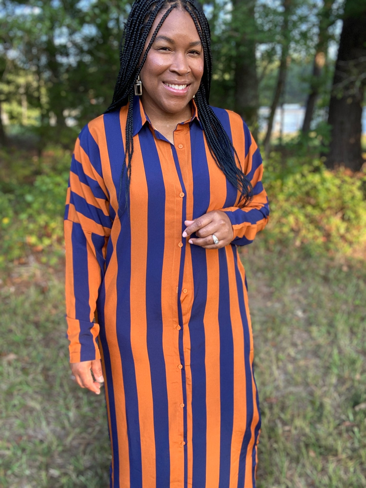 It's a Vibe Shirt Dress Navy & Gold