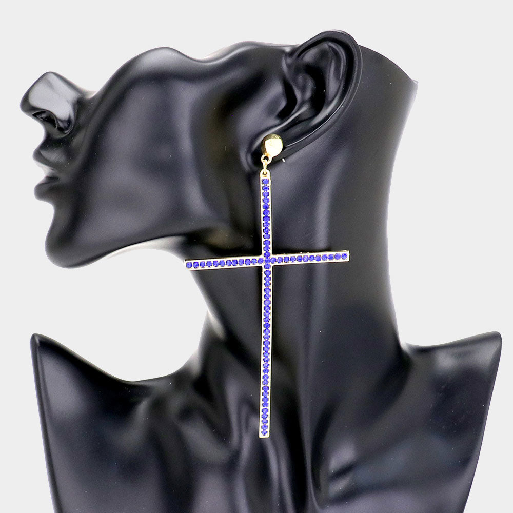 Oversized Crystal Cross Earrings