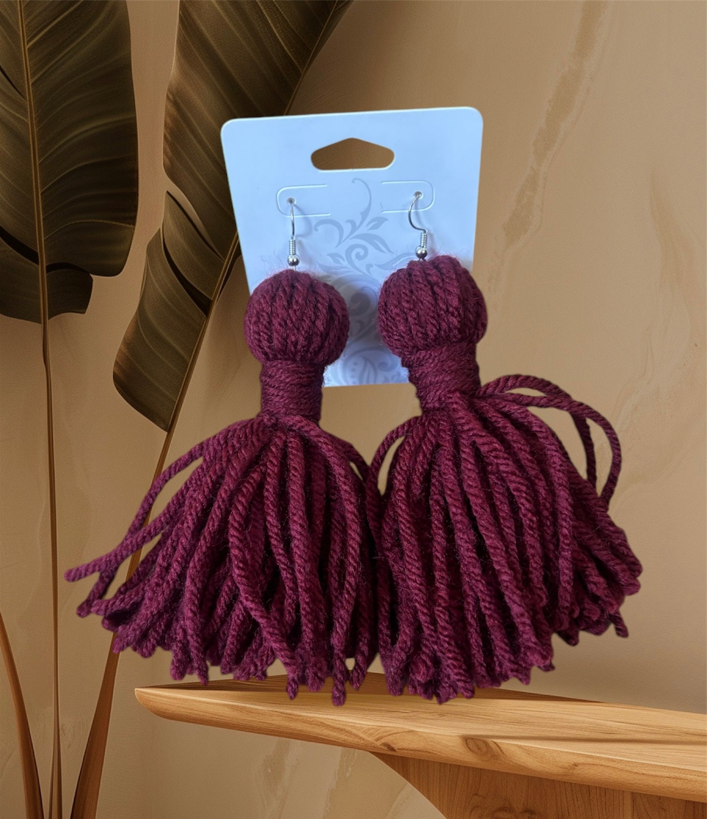 Maroon Yarn Earrings