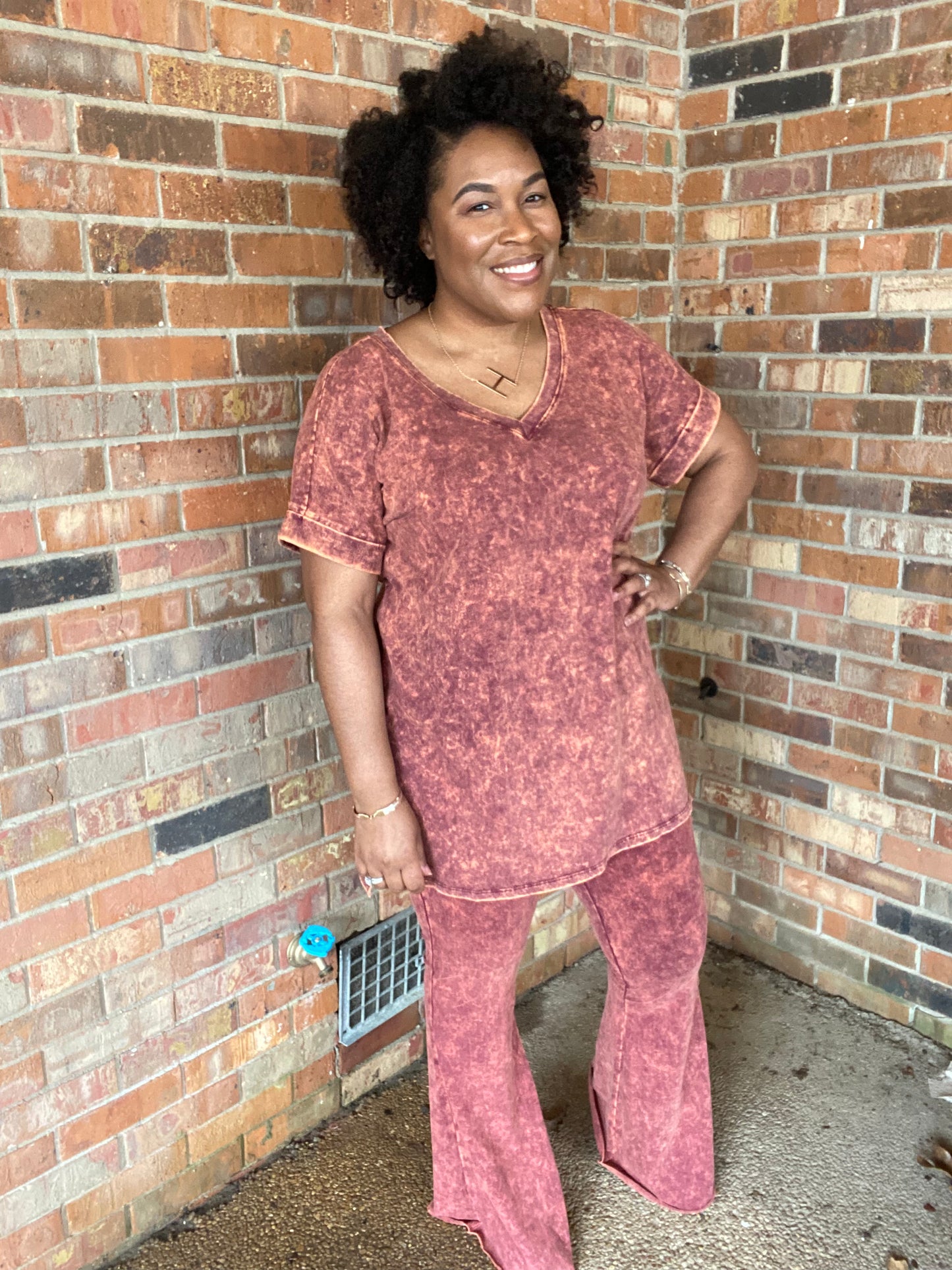 Brick Acid Wash Bell Bottom Set (Top & Bottom)