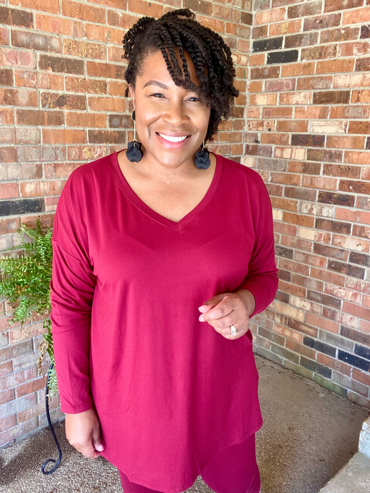 Long Sleeve Cabernet Lounge Set Vneck
