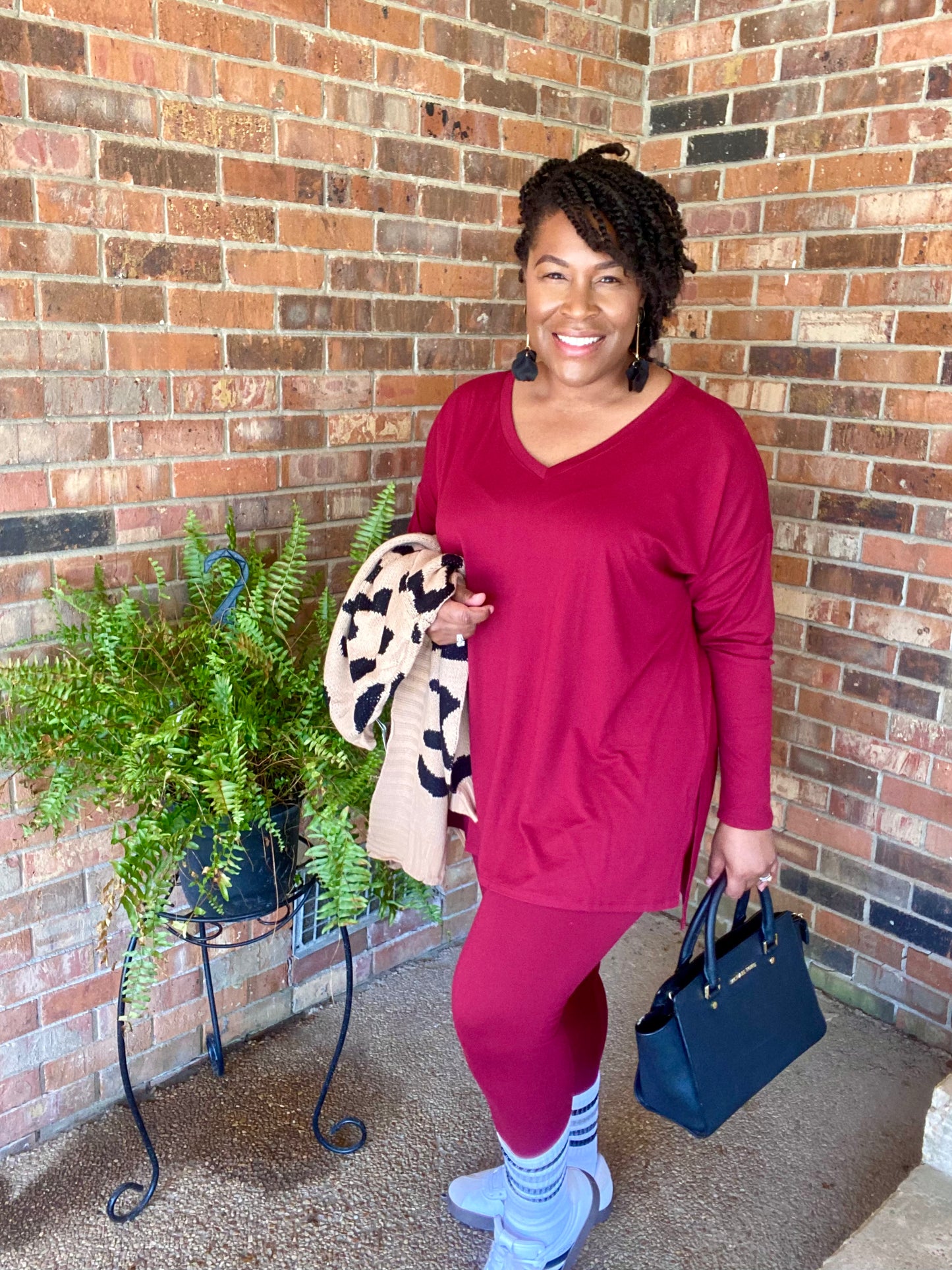 Long Sleeve Cabernet Lounge Set Vneck