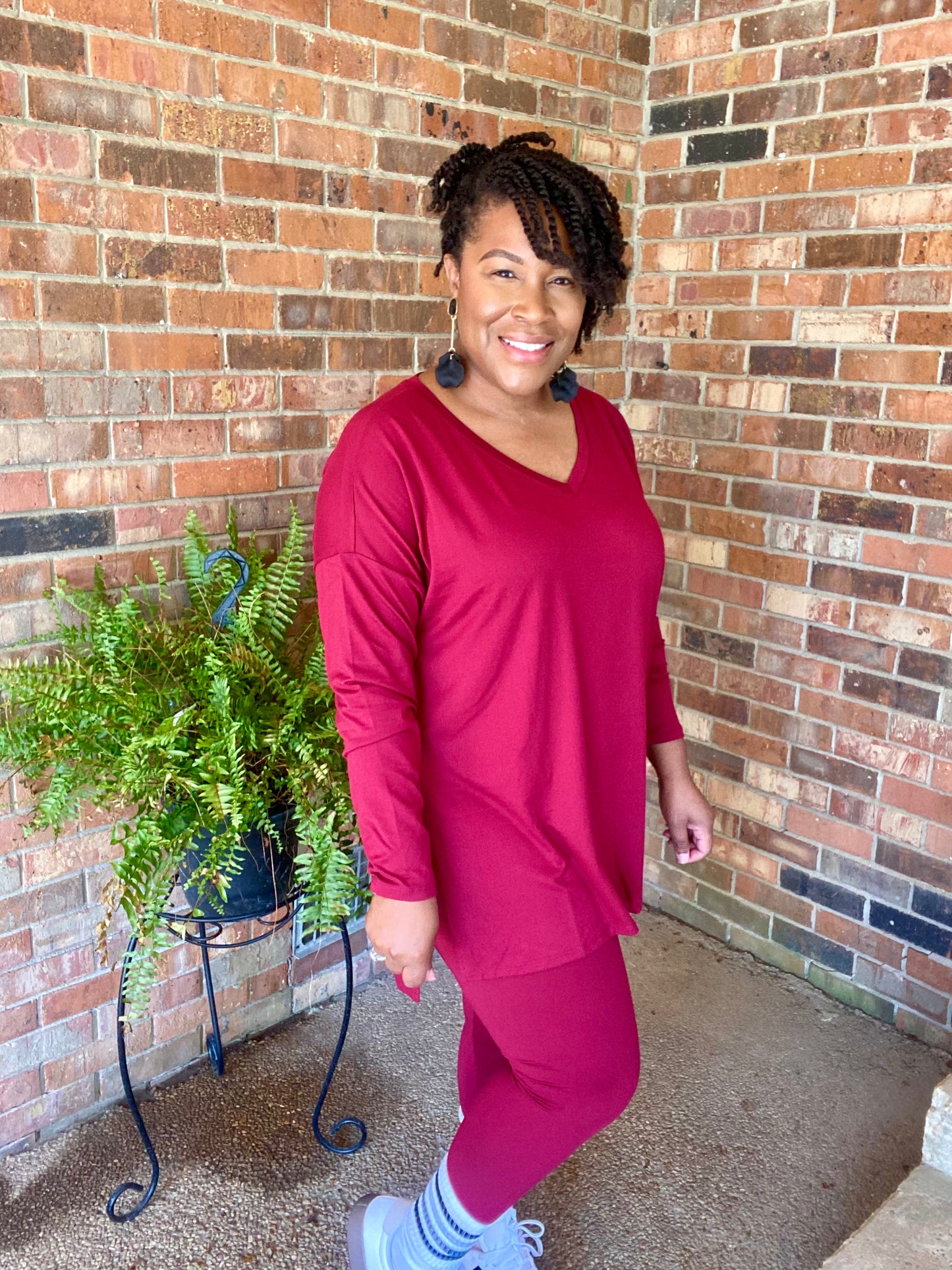 Long Sleeve Cabernet Lounge Set Vneck