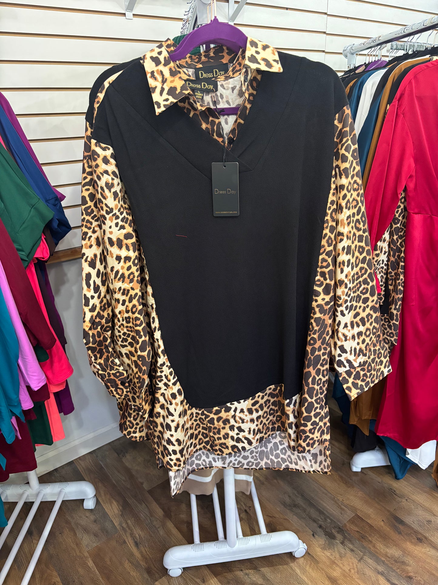 Printed Knit Shirt Dress