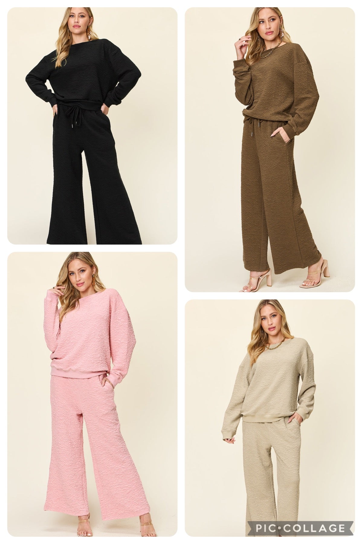 Texture Long Sleeve Top and Pants Set