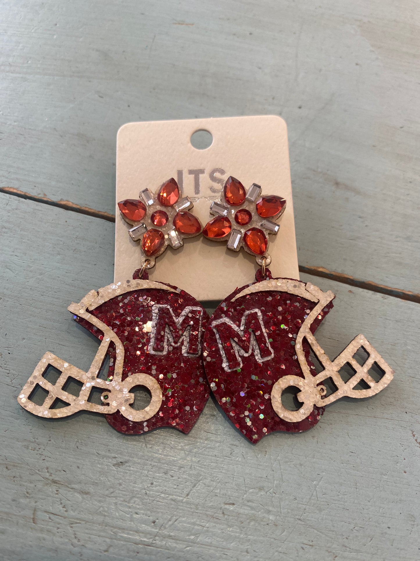 Game Day Glittered Football Helmet Dangle Earrings