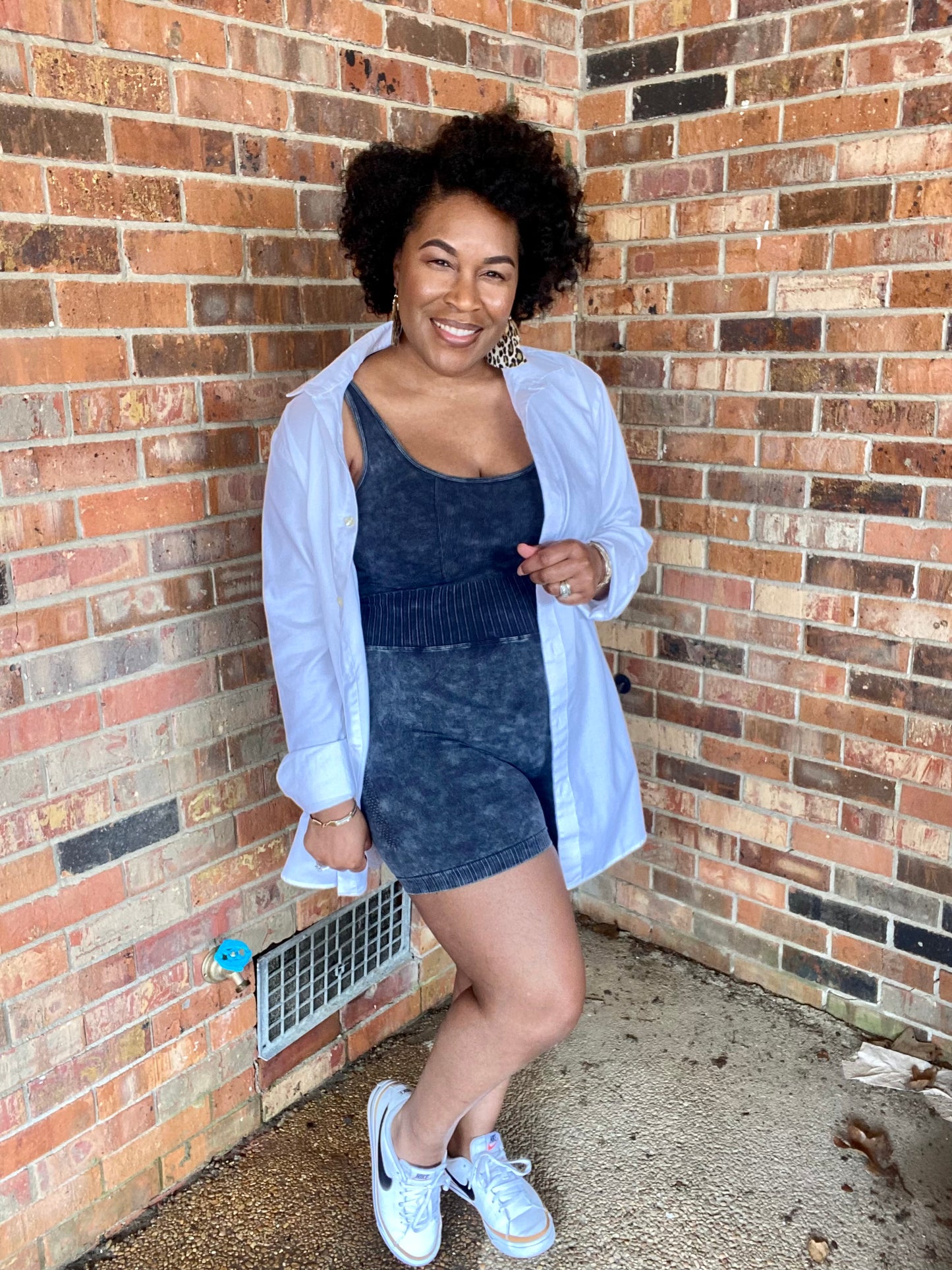 Zenana Ribbed Bodysuit Romper - Lt Navy