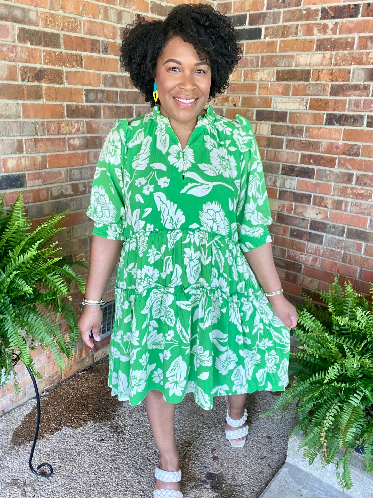 Green Floral Print Dress