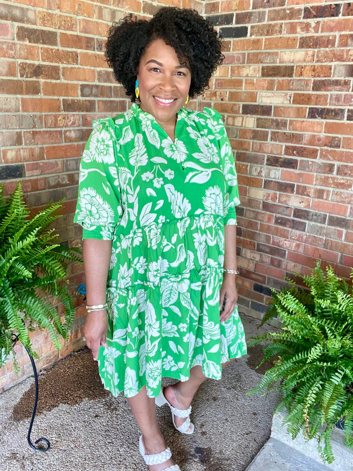 Green Floral Print Dress