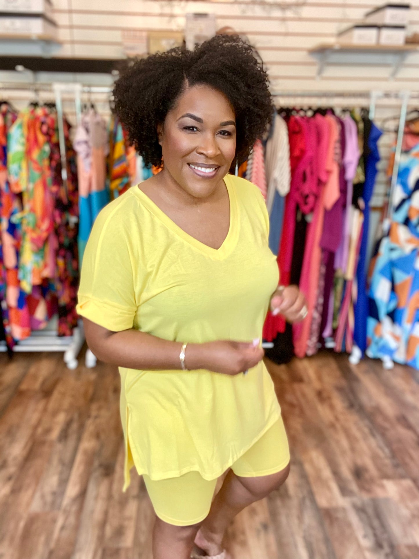 Coordinating Yellow Biker Short Set (Misses)