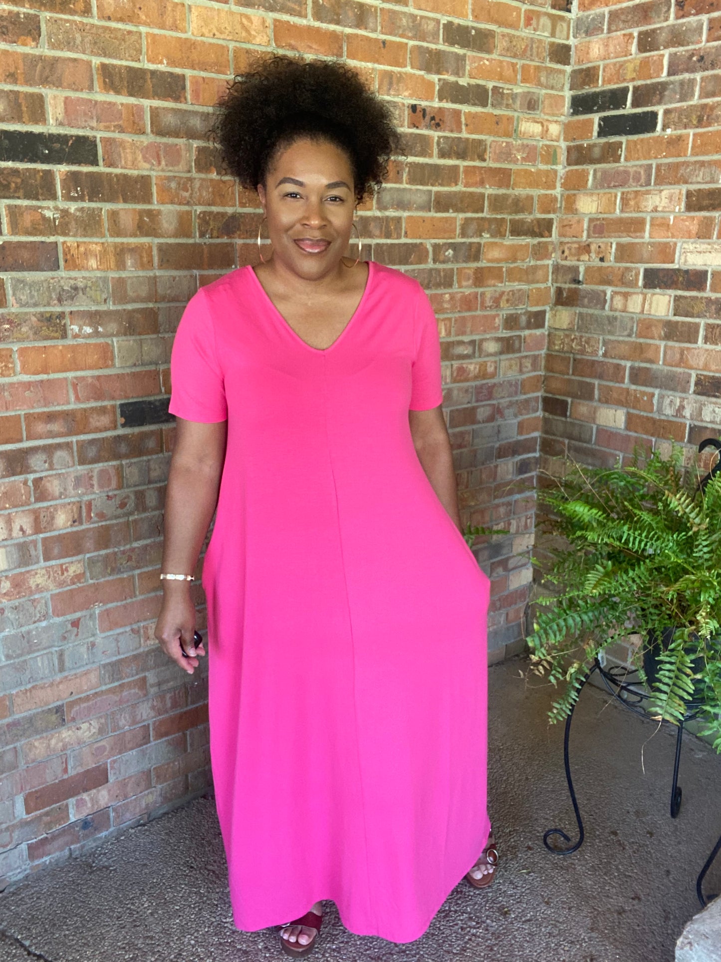 Hot Pink V-Neck Maxi