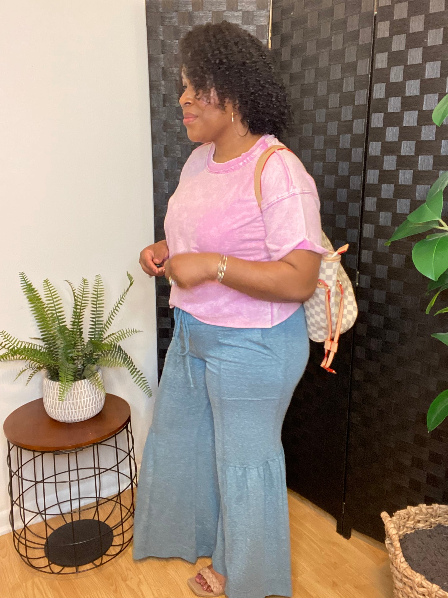 Cotton Flare Pants - Blue