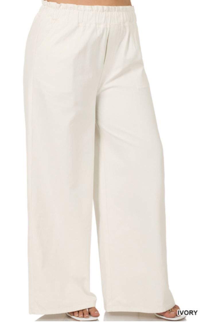 Ivory Paperbag Wide Leg Pants