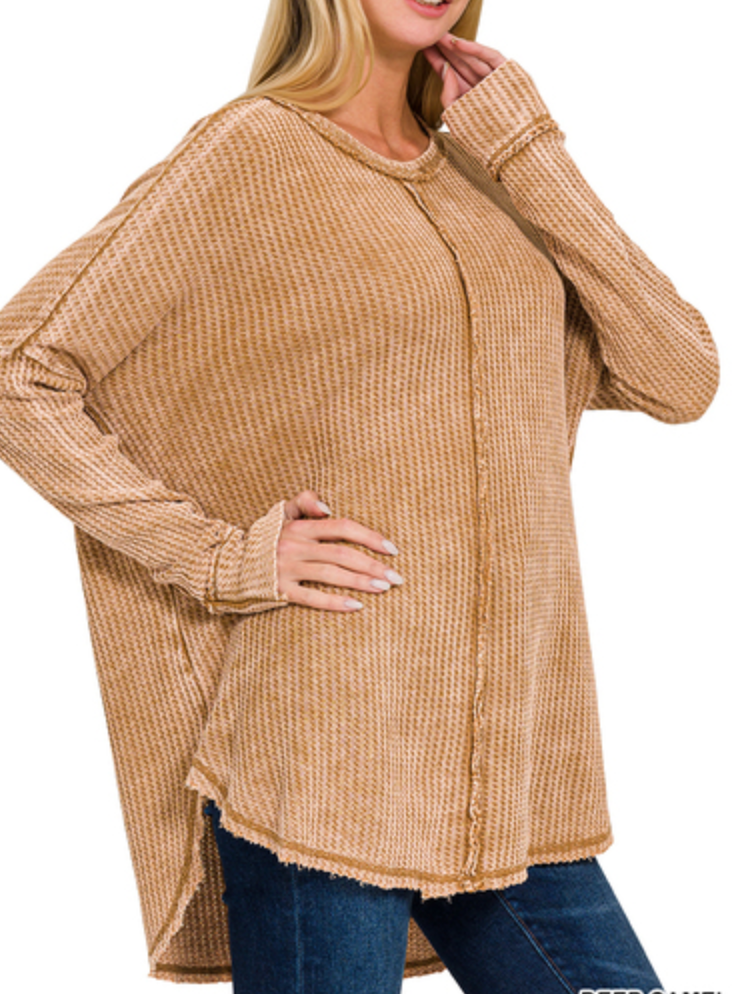 Waffle Oversized Long Sleeve Top