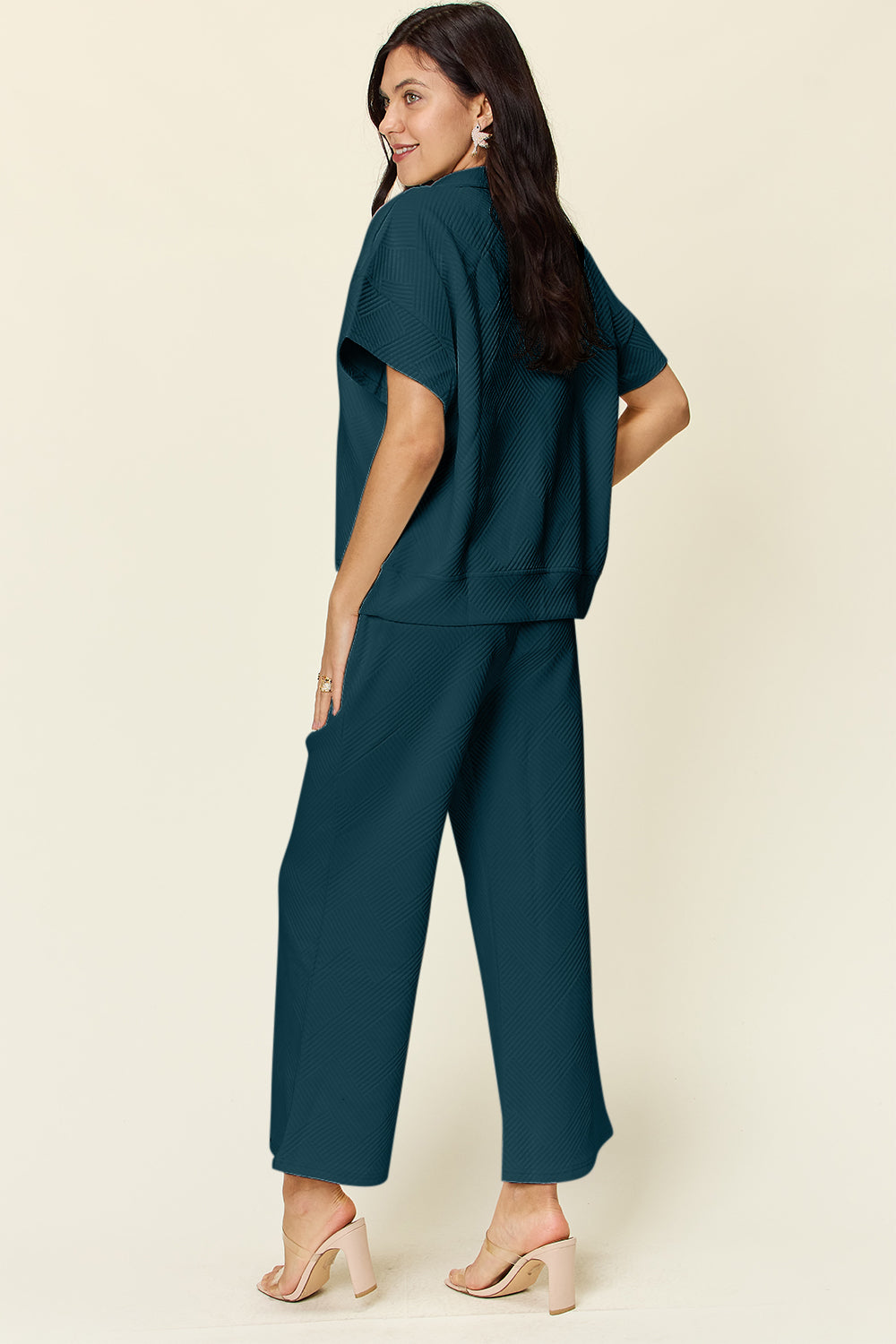 Textured Half Zip Pants Set