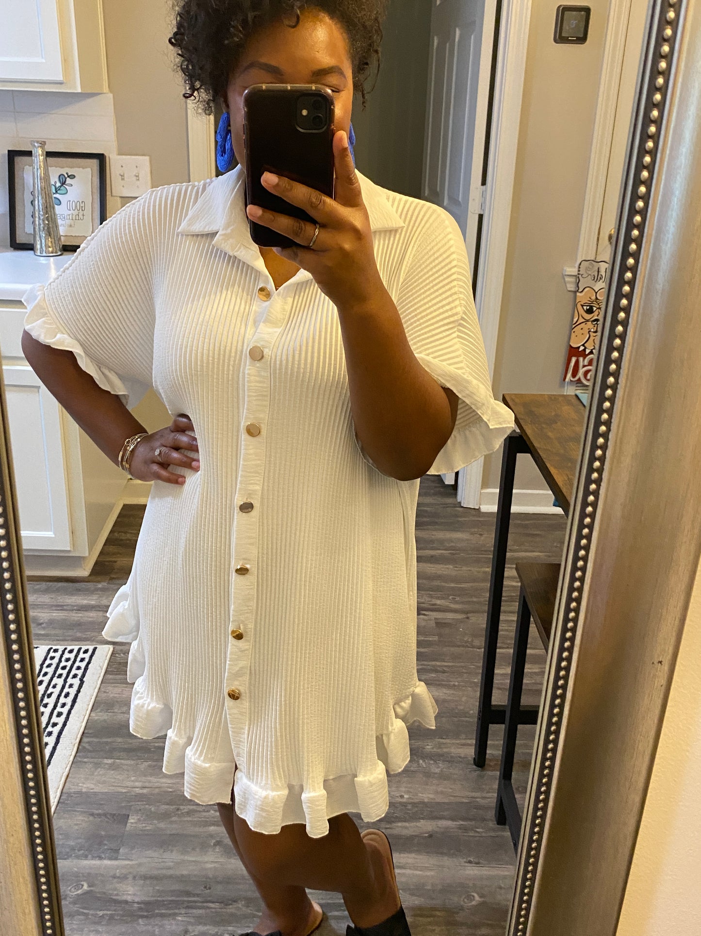 Ruffle Crinkle Dress - White