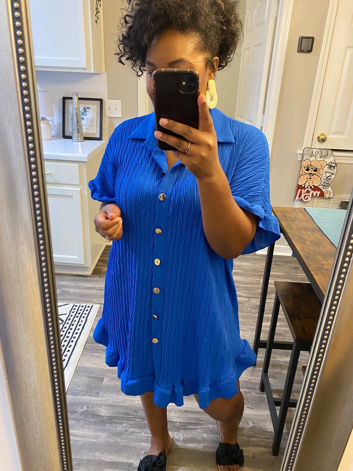 Ruffle Crinkle Dress -Royal Blue