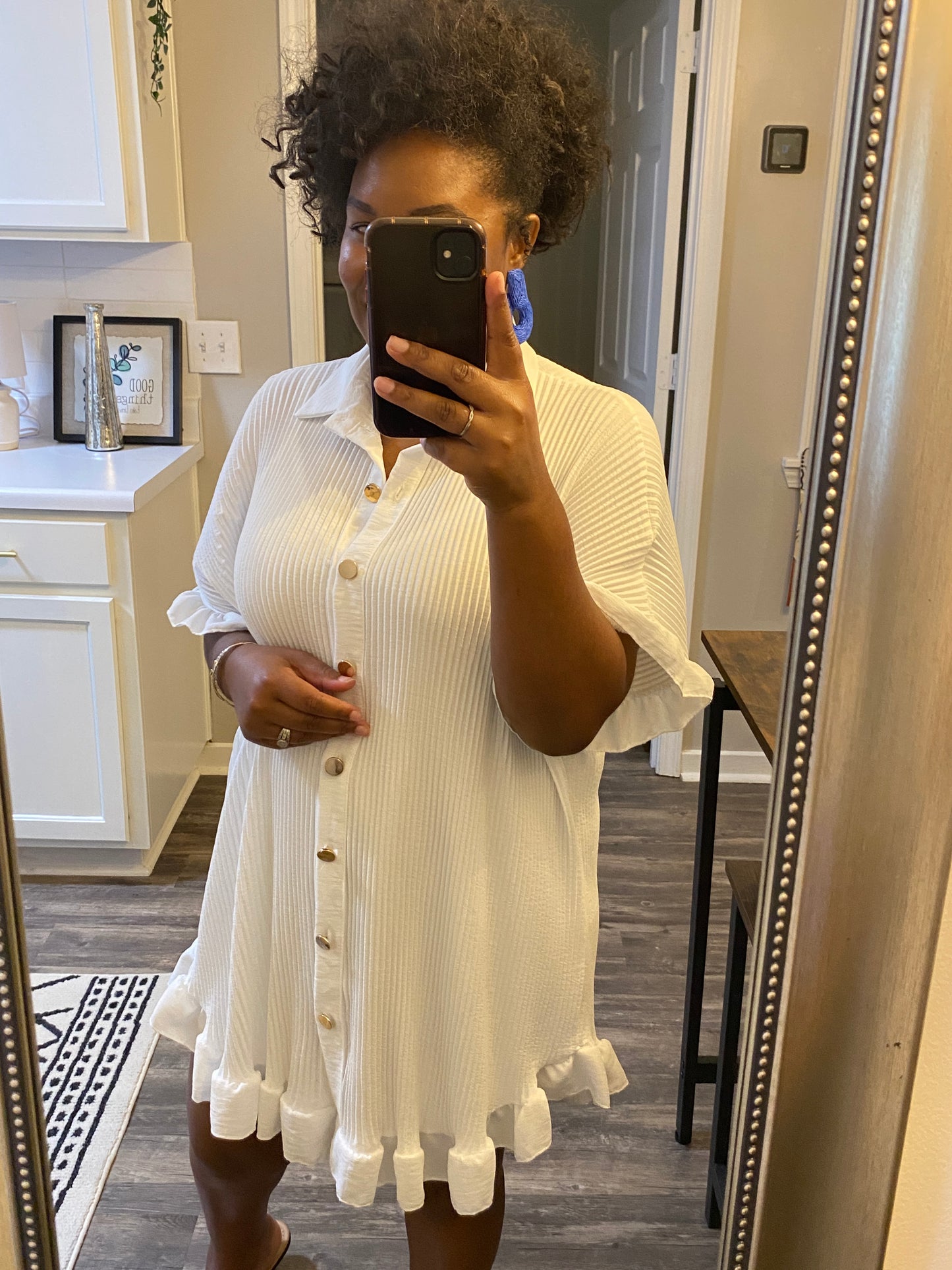 Ruffle Crinkle Dress - White