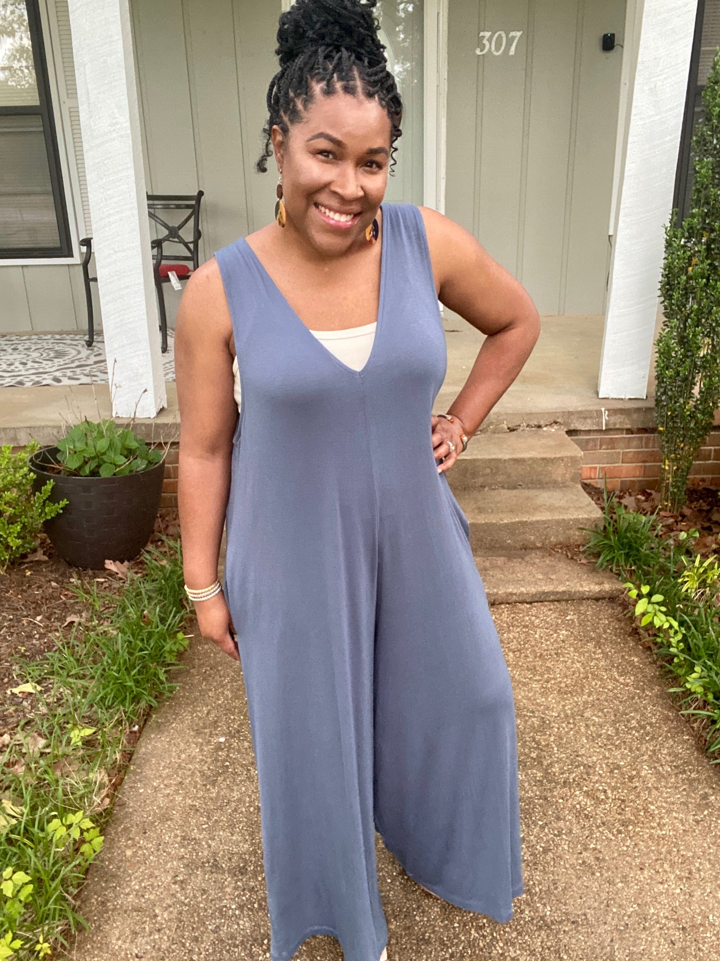 Wide Leg Jumpsuit (Blue Grey)