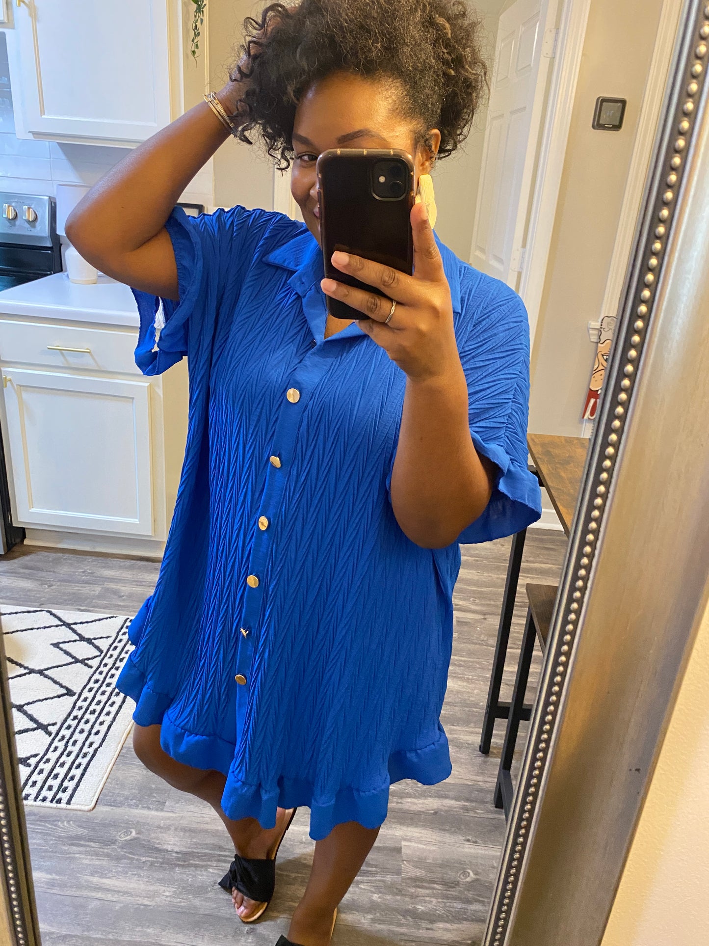 Ruffle Crinkle Dress -Royal Blue