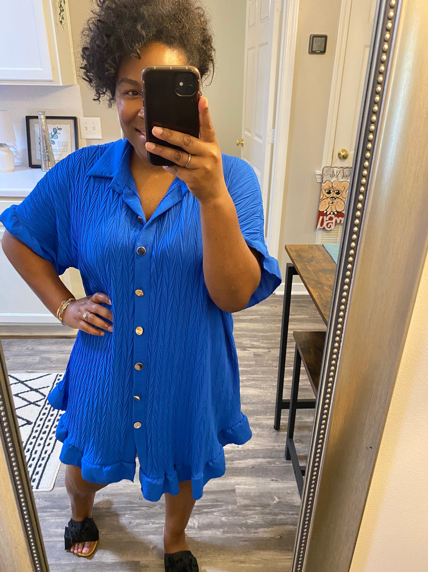 Ruffle Crinkle Dress -Royal Blue