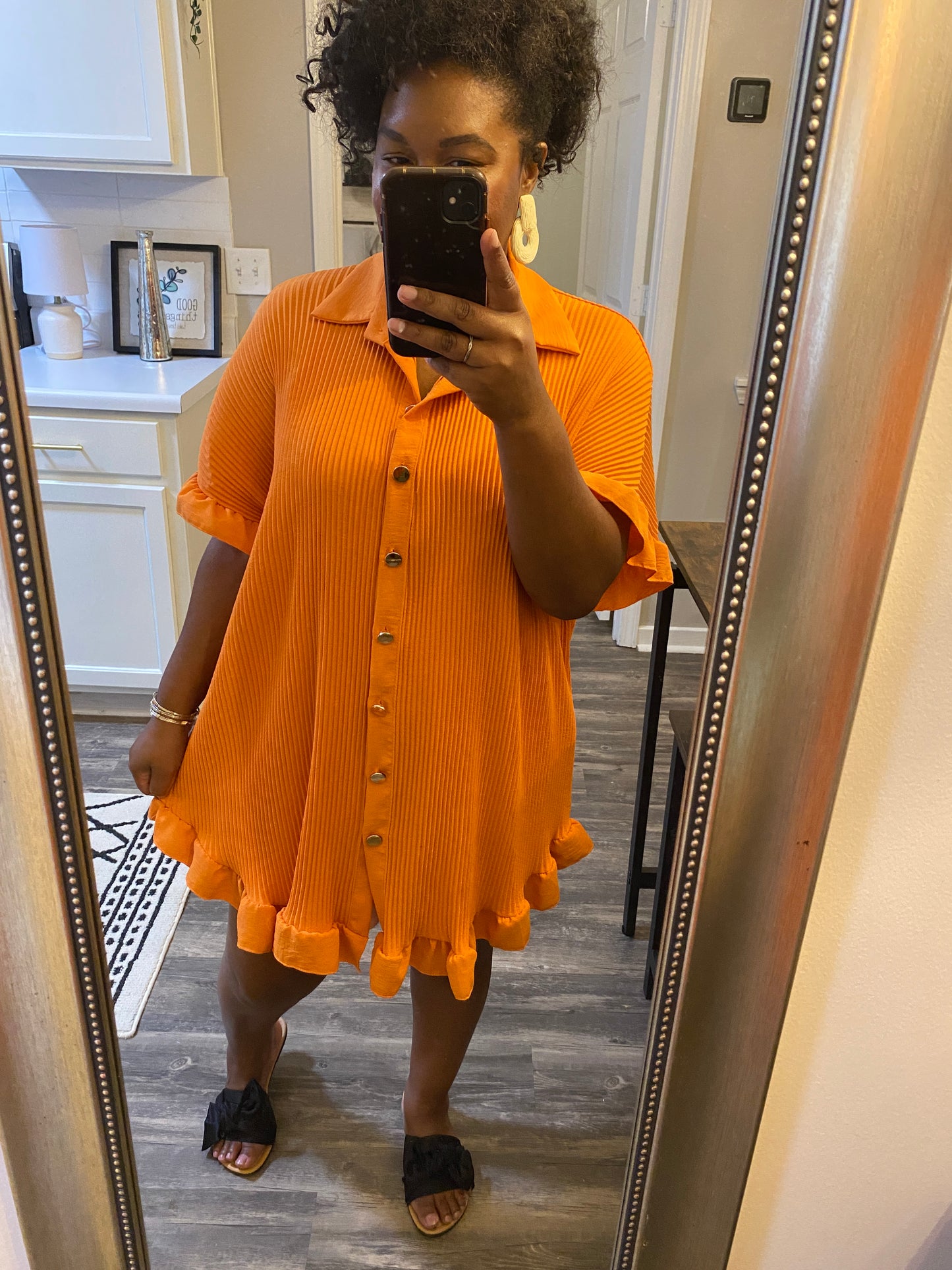 Ruffle Crinkle Dress - Orange