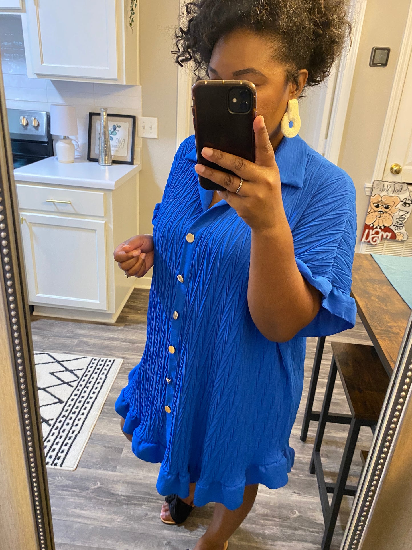 Ruffle Crinkle Dress -Royal Blue