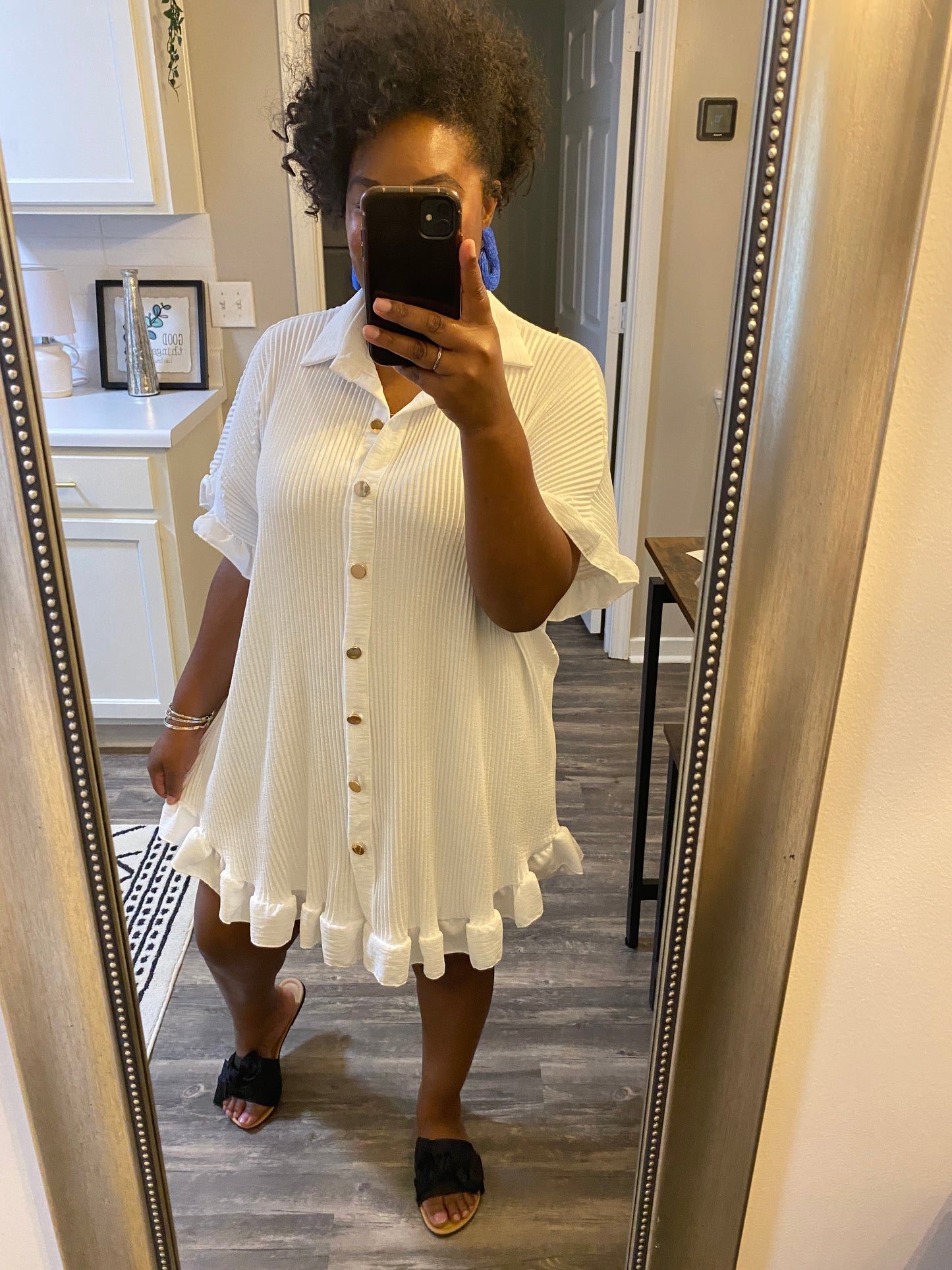Ruffle Crinkle Dress - White