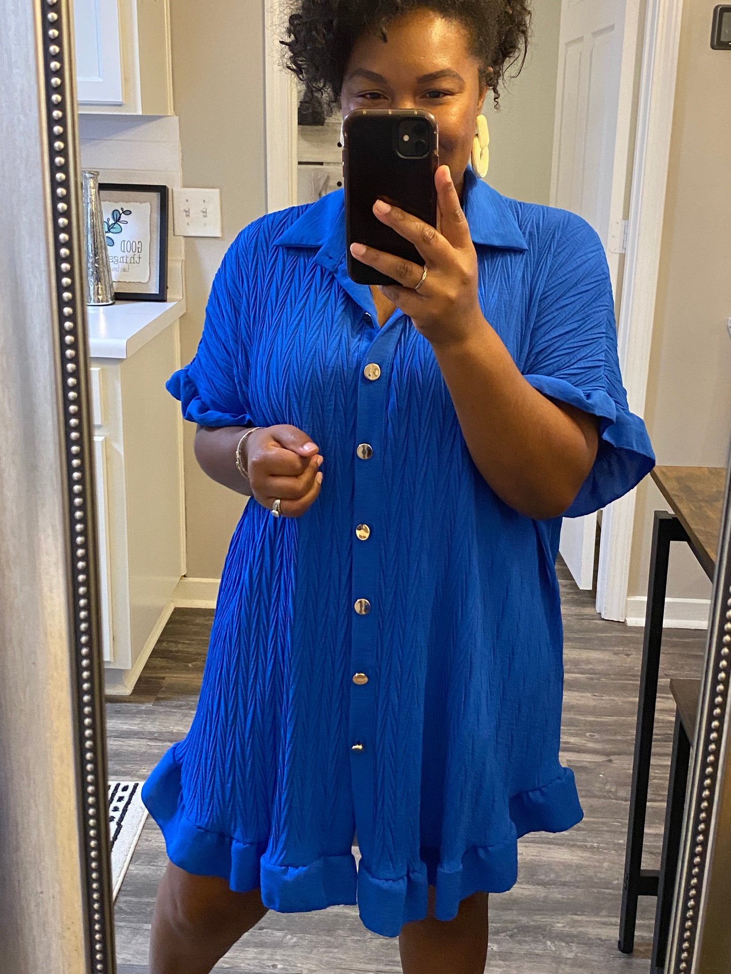 Ruffle Crinkle Dress -Royal Blue