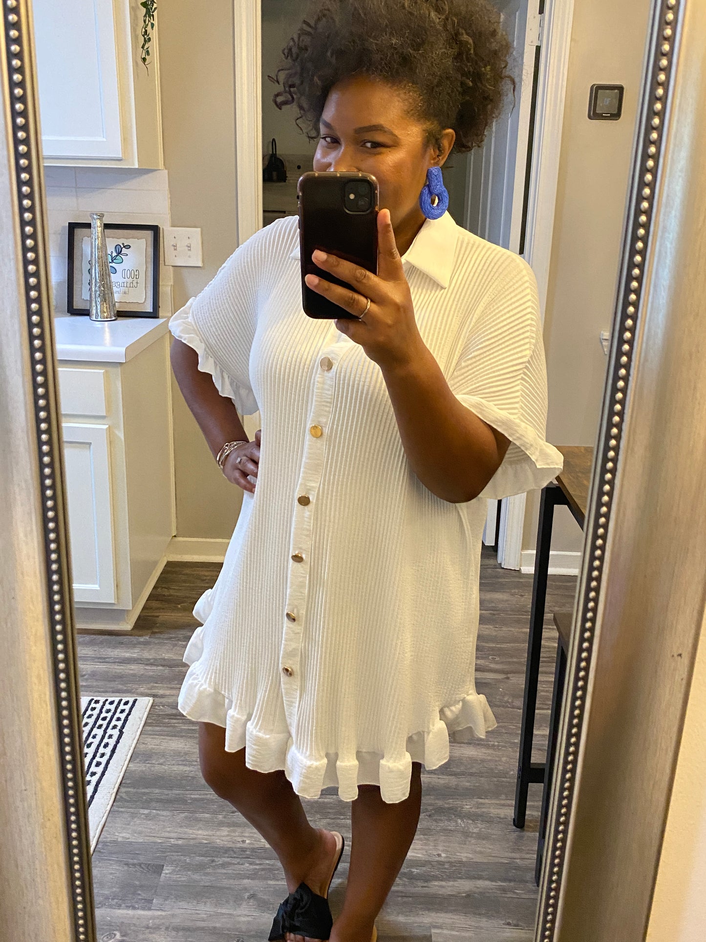 Ruffle Crinkle Dress - White