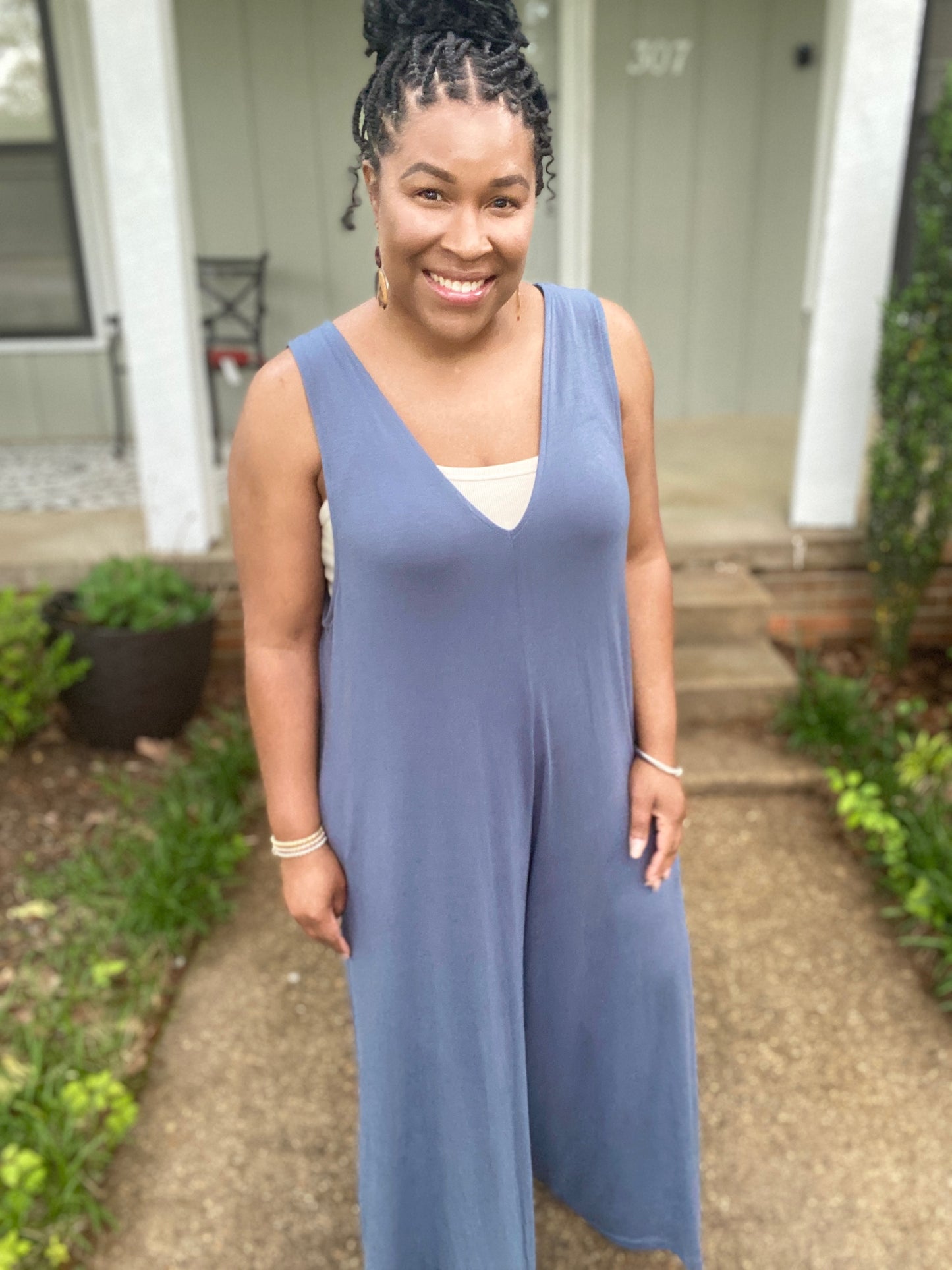 Wide Leg Jumpsuit (Blue Grey)