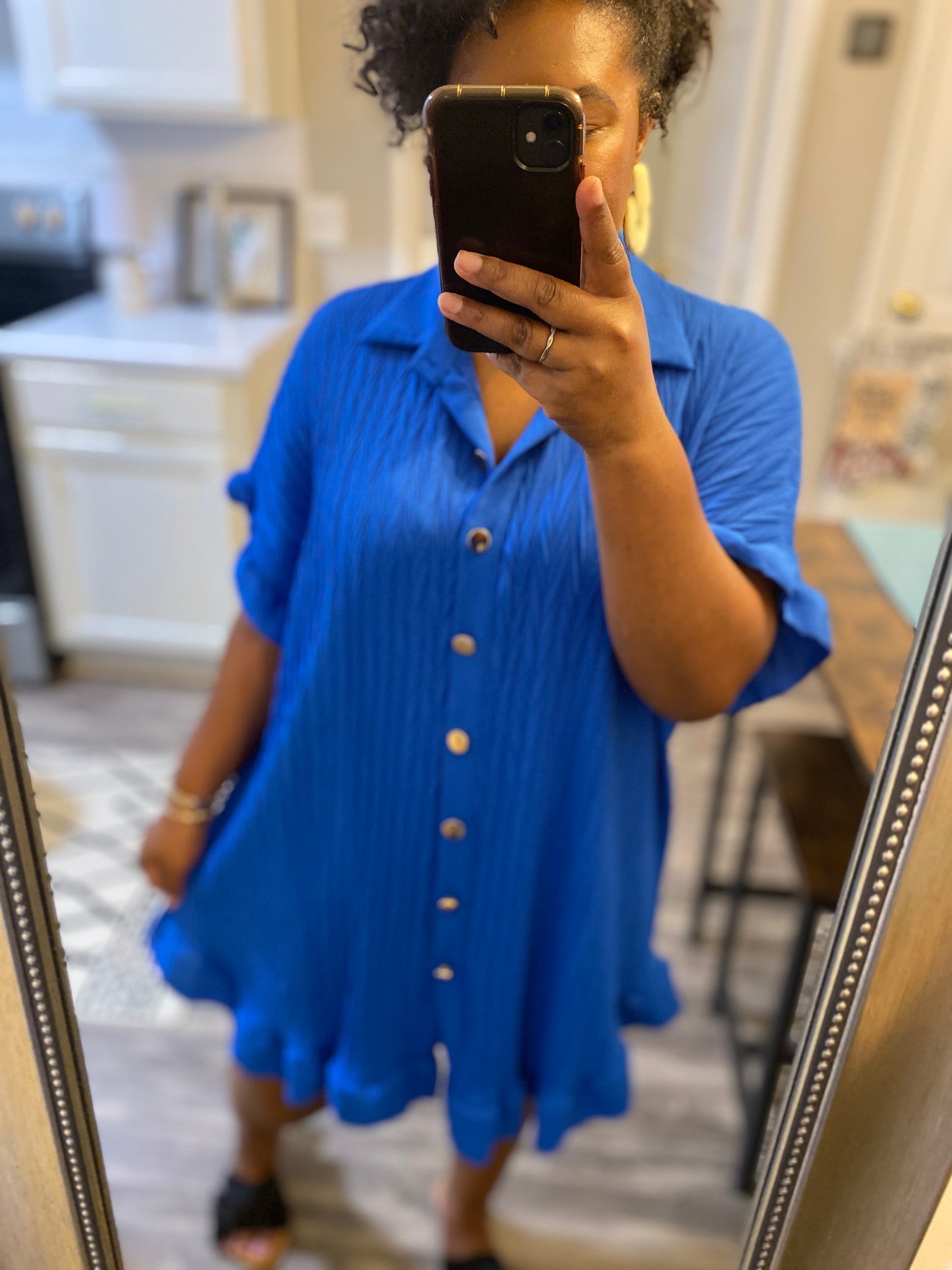 Ruffle Crinkle Dress -Royal Blue