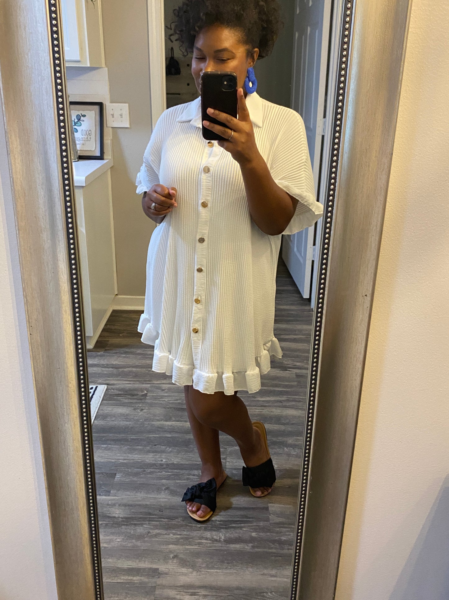 Ruffle Crinkle Dress - White