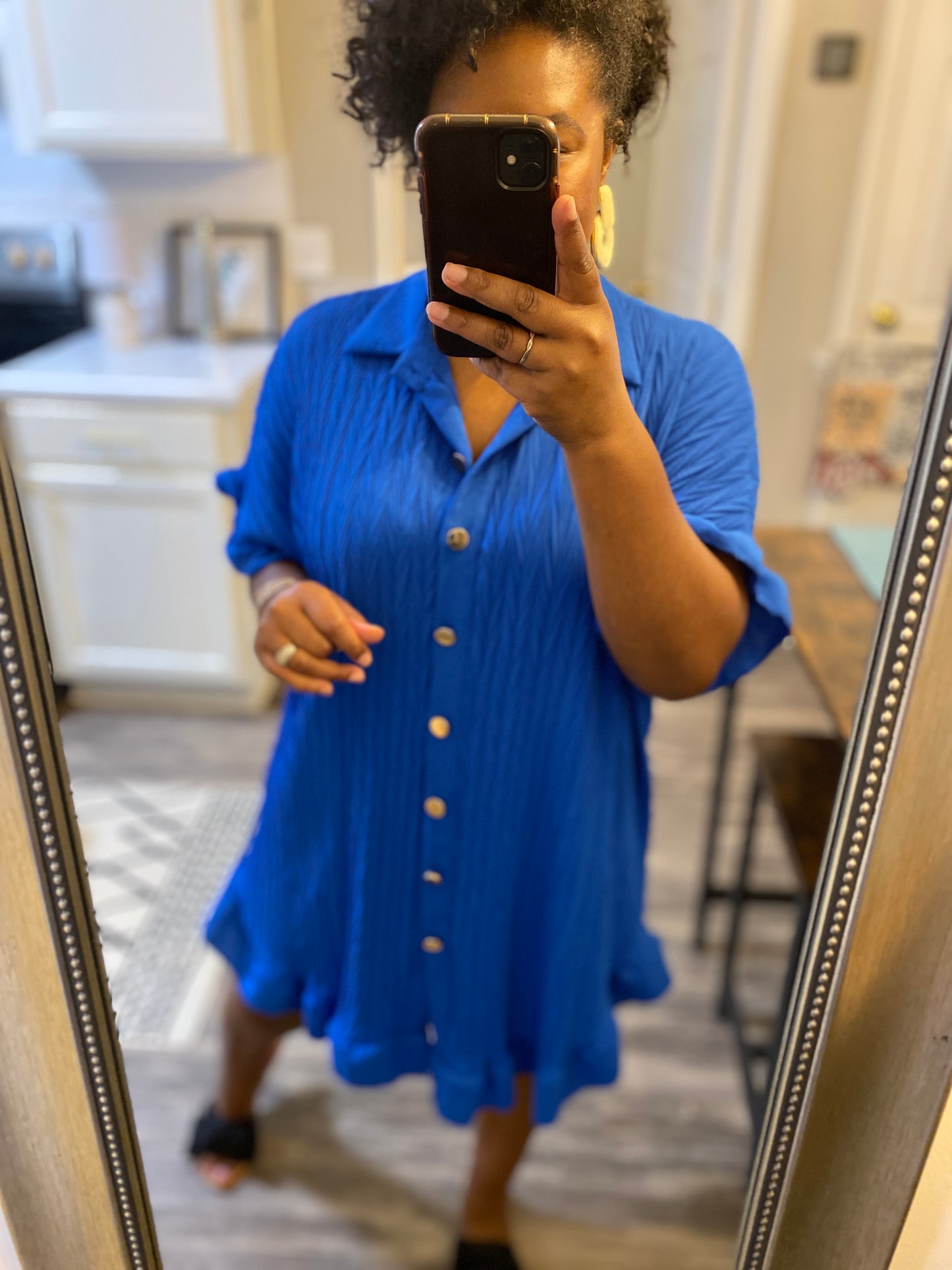 Ruffle Crinkle Dress -Royal Blue