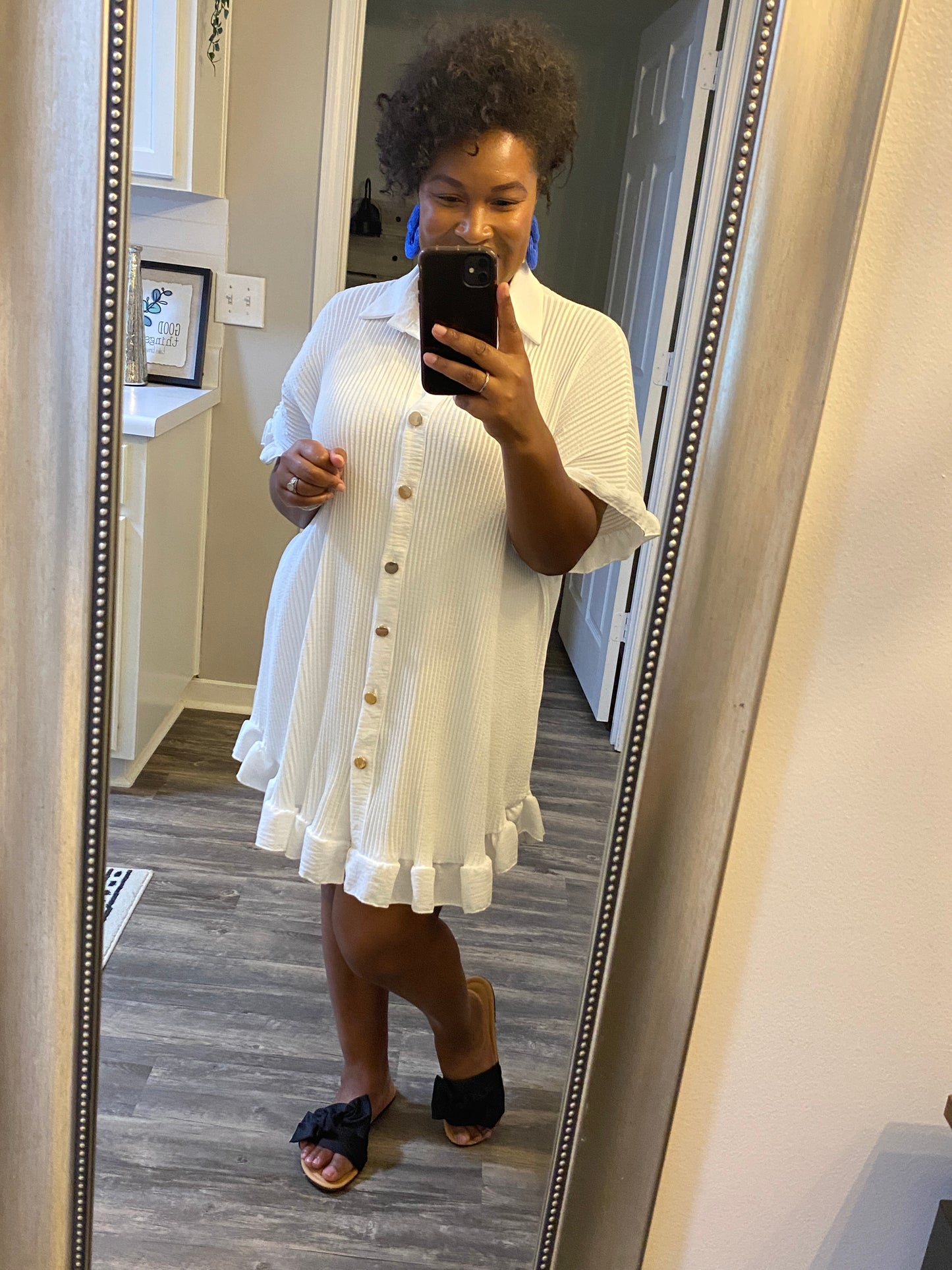 Ruffle Crinkle Dress - White