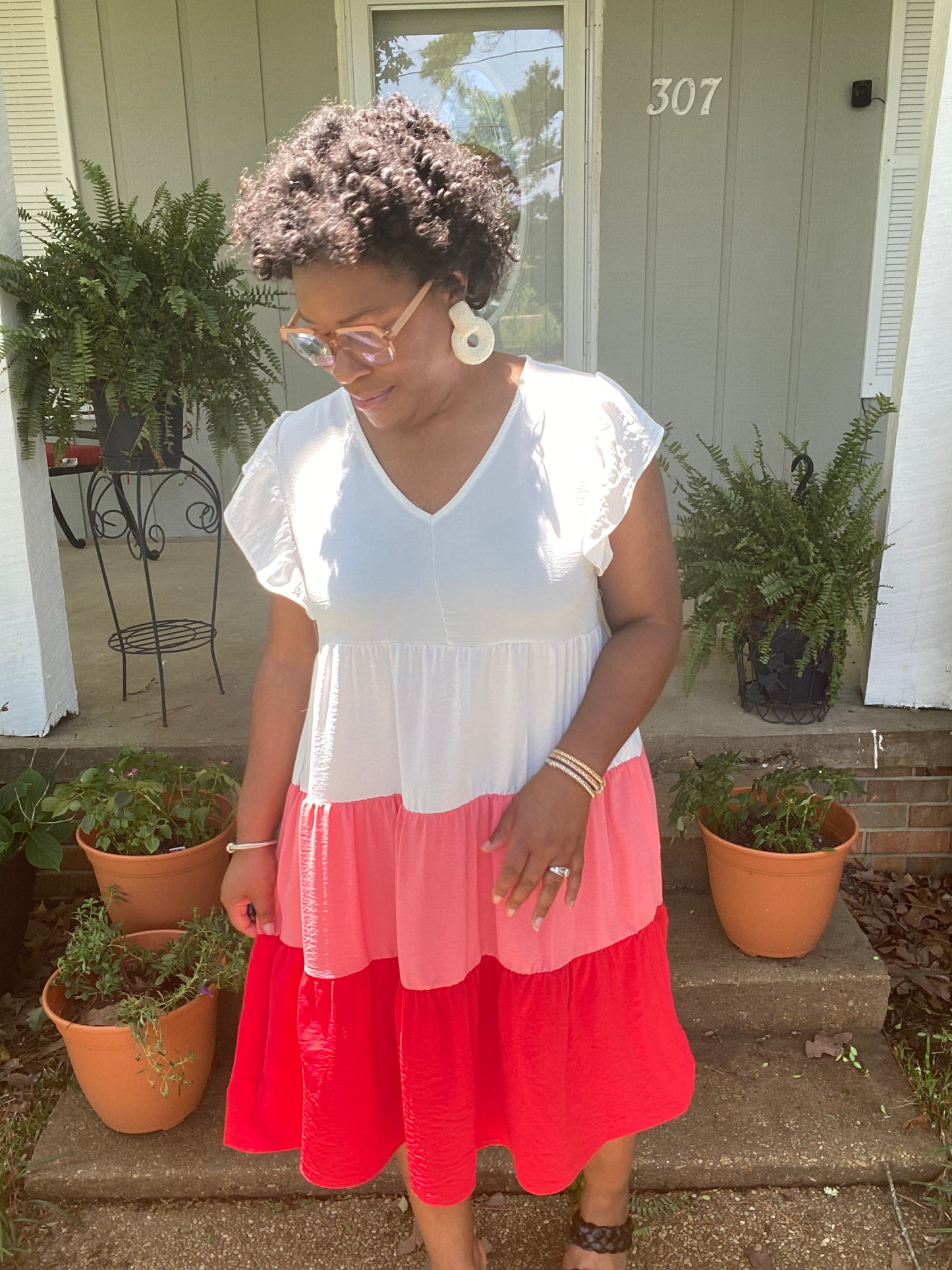 Ivory & Pink Color Block Dress
