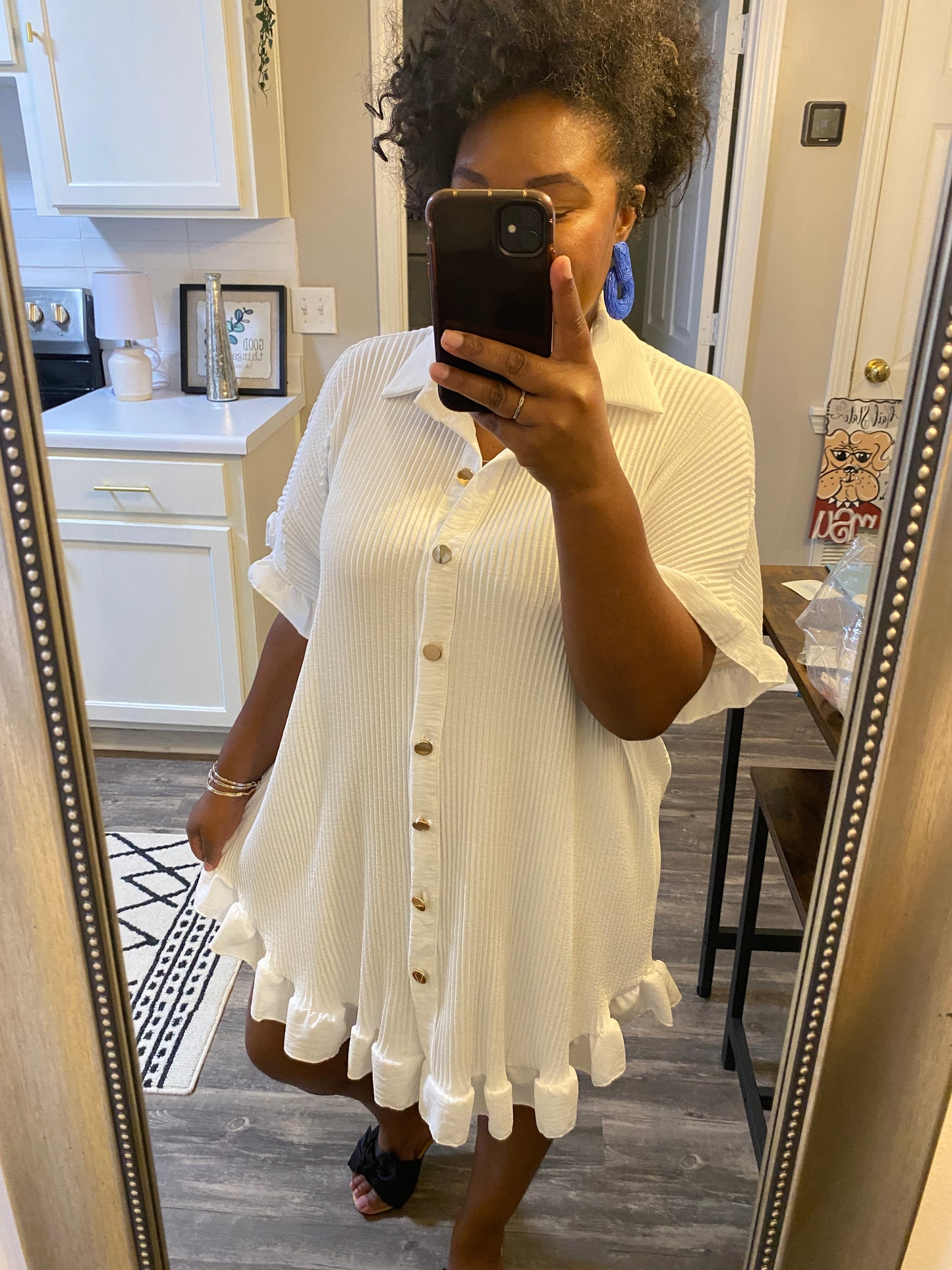 Ruffle Crinkle Dress - White