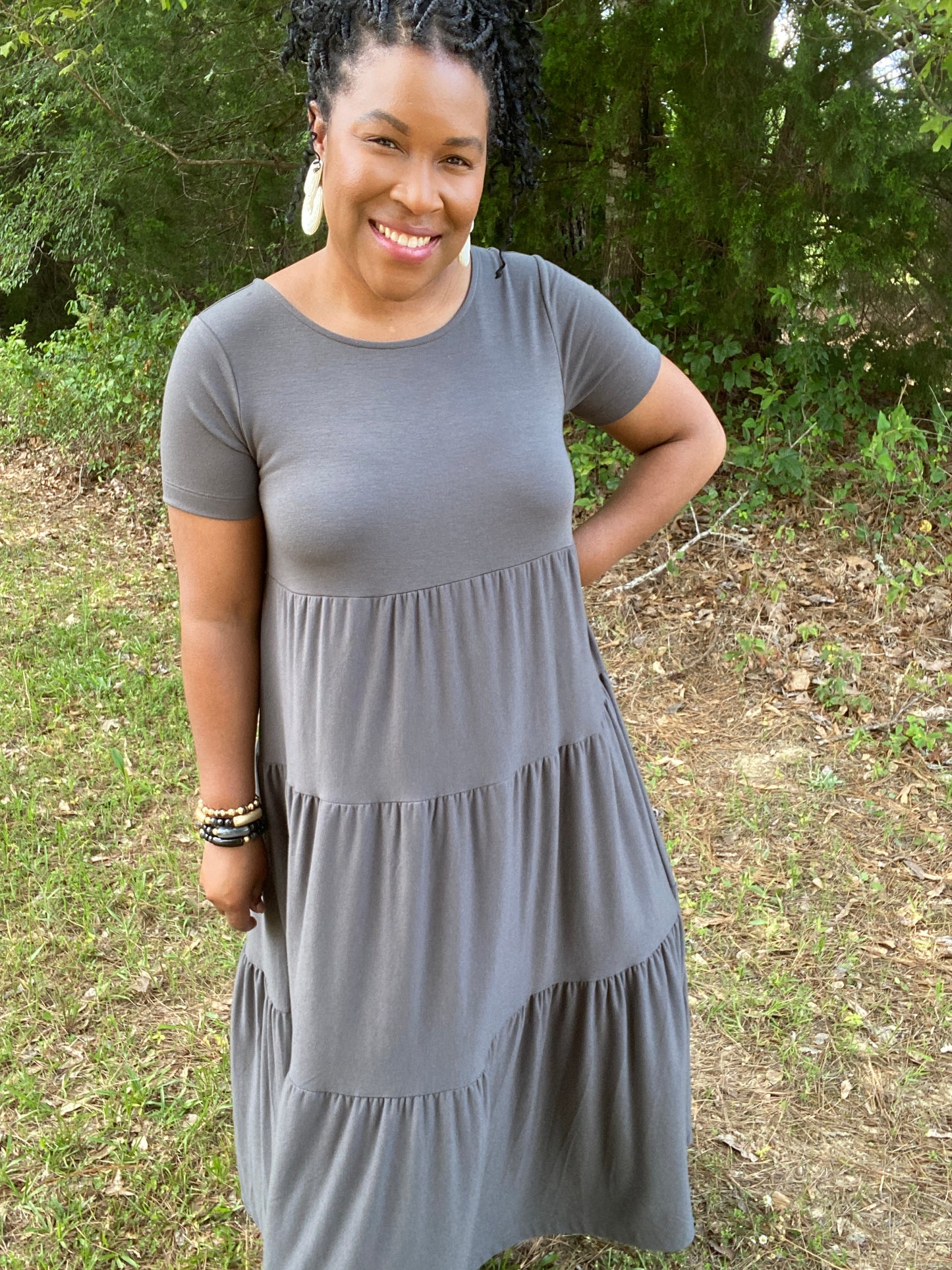 Ash Grey Tiered Maxi Dress
