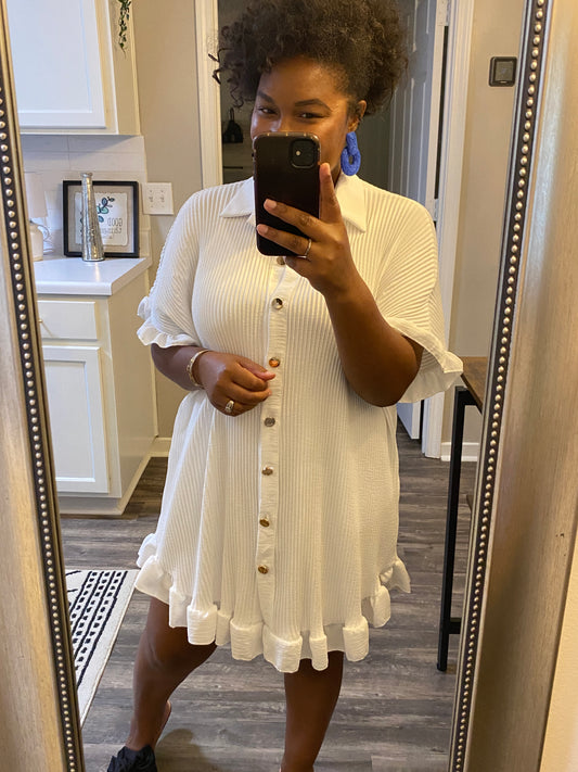 Ruffle Crinkle Dress - White