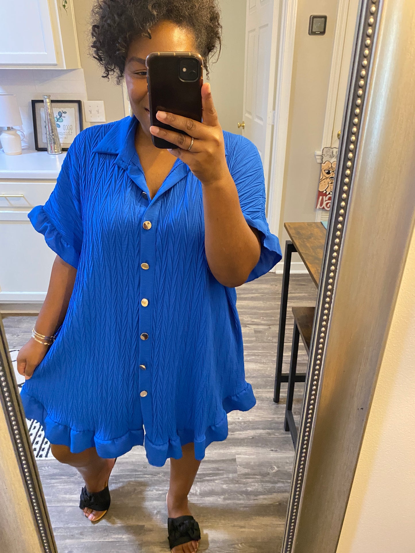 Ruffle Crinkle Dress -Royal Blue