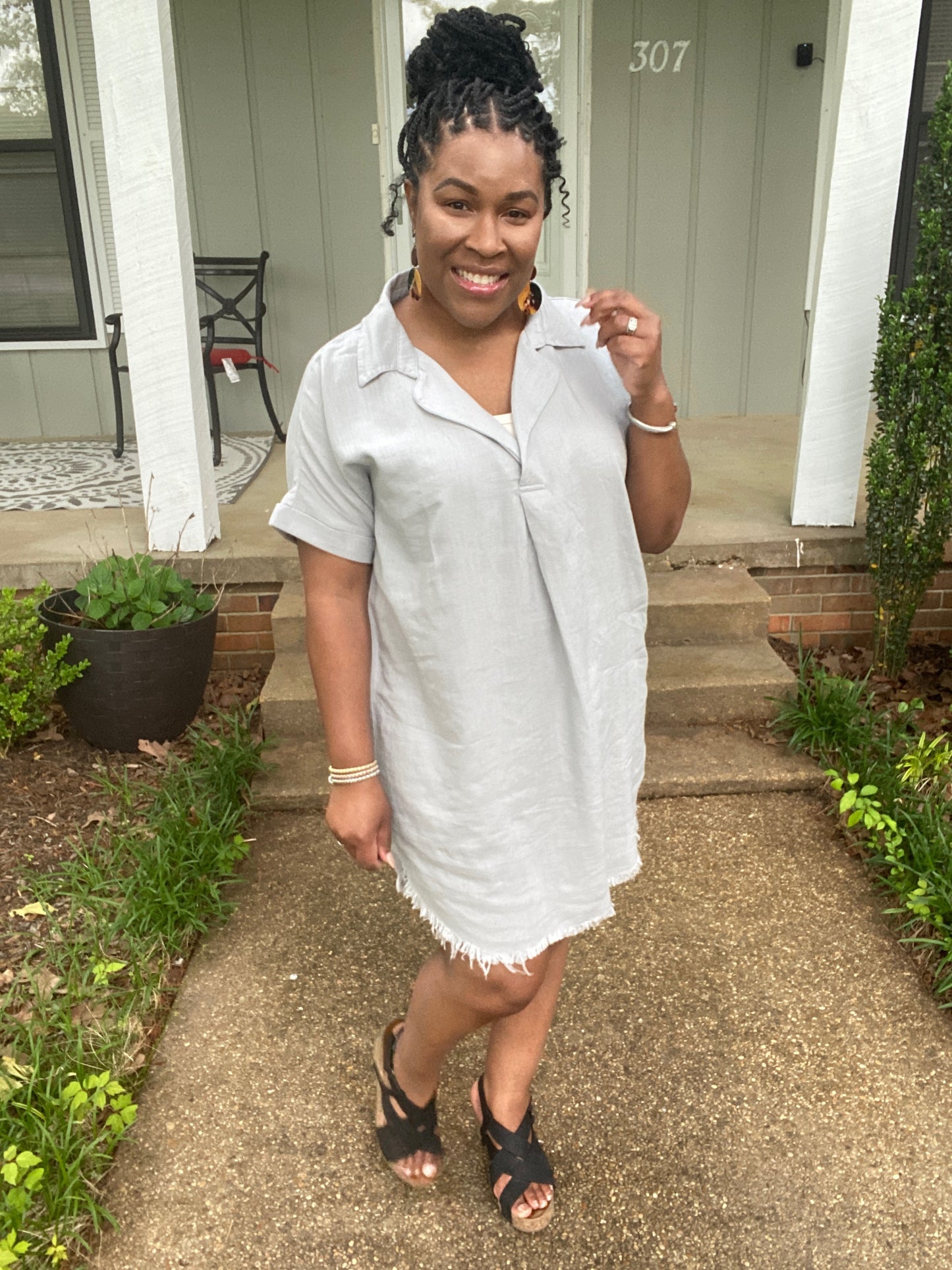 Frayed Hem Shirt Dress