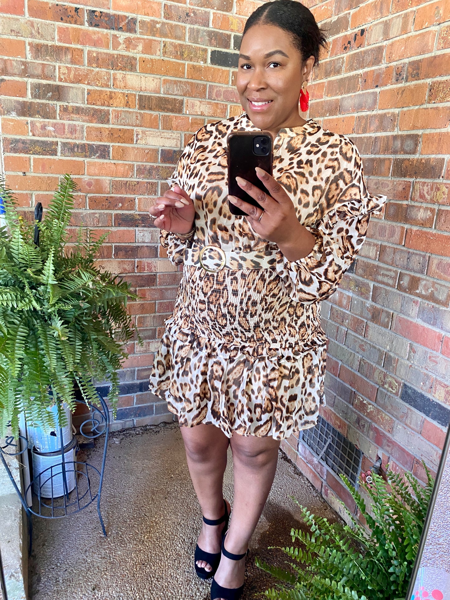 Brown Animal Print Midi