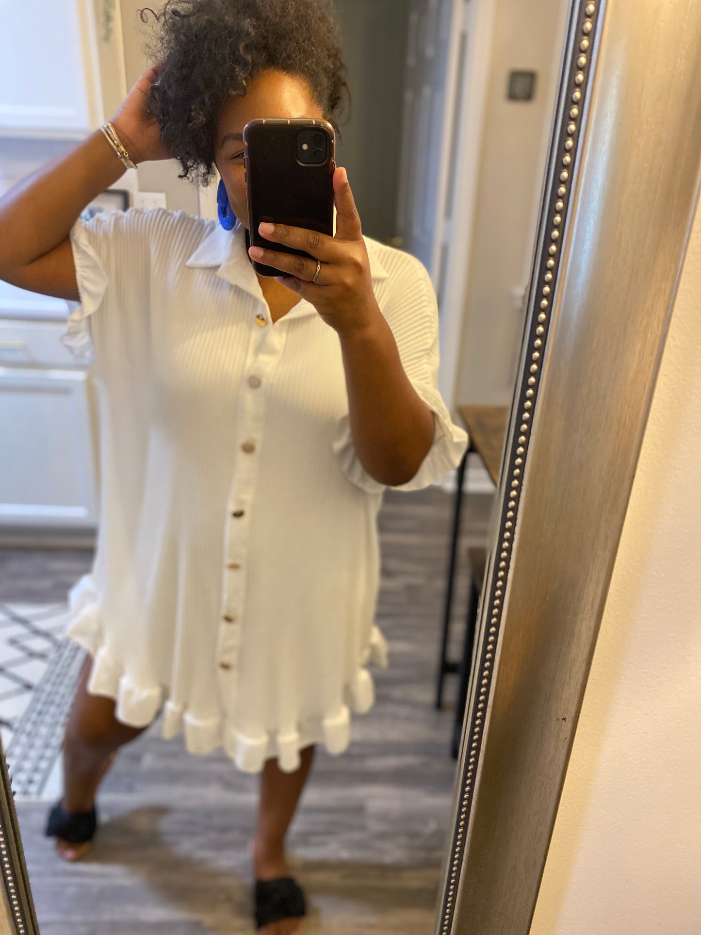 Ruffle Crinkle Dress - White