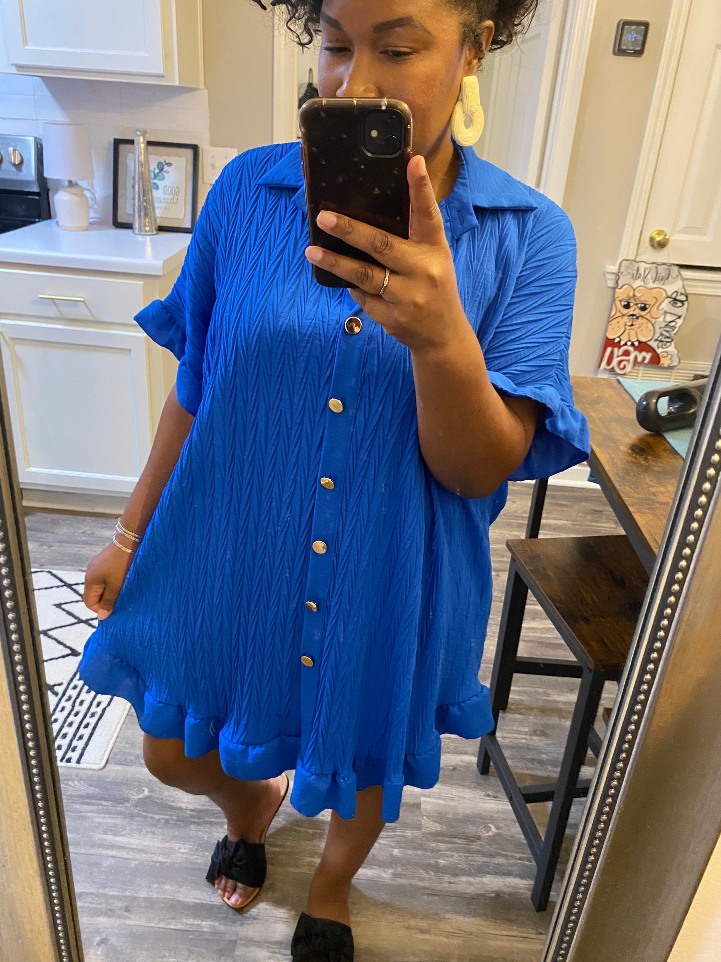 Ruffle Crinkle Dress -Royal Blue