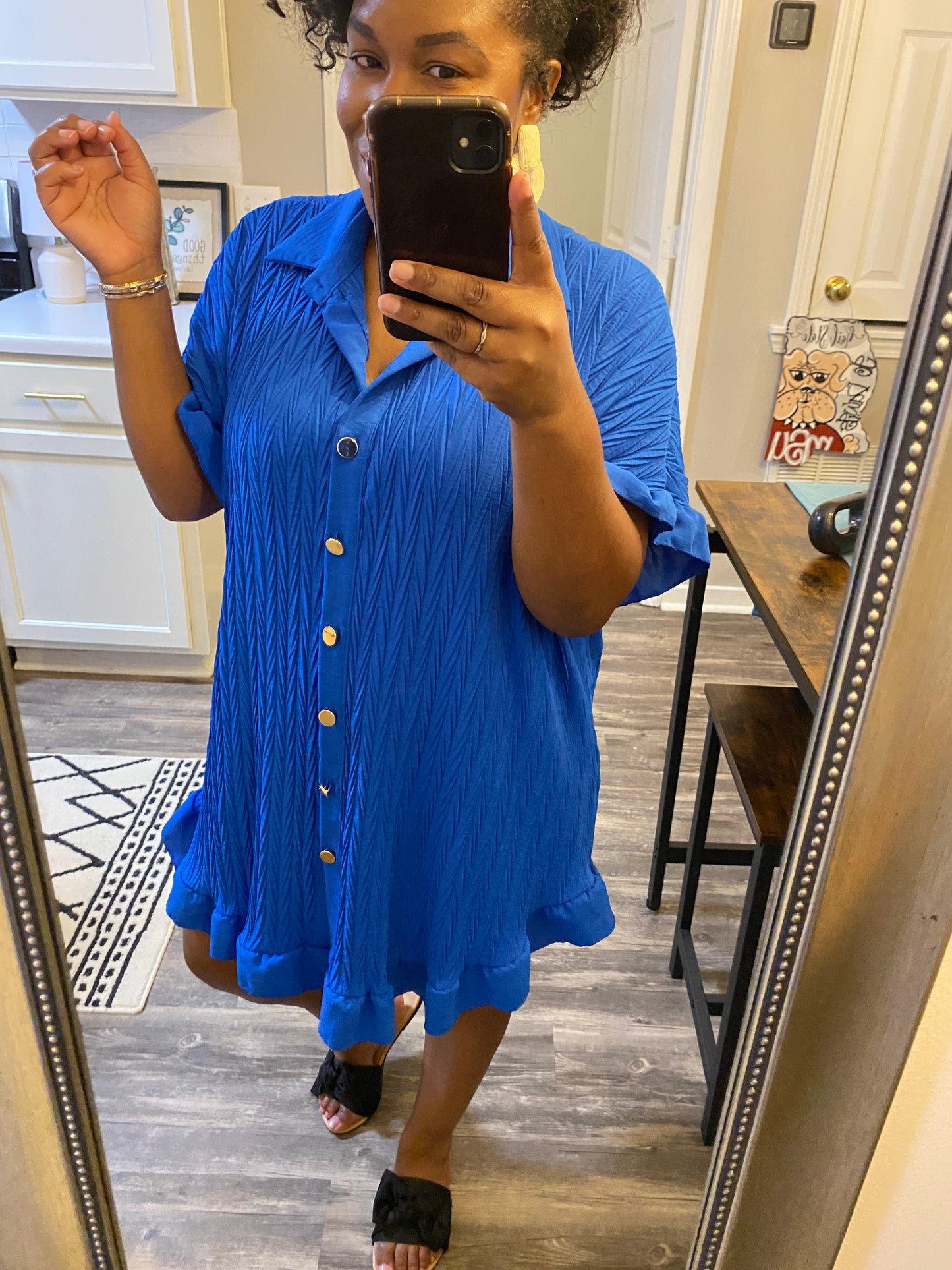 Ruffle Crinkle Dress -Royal Blue