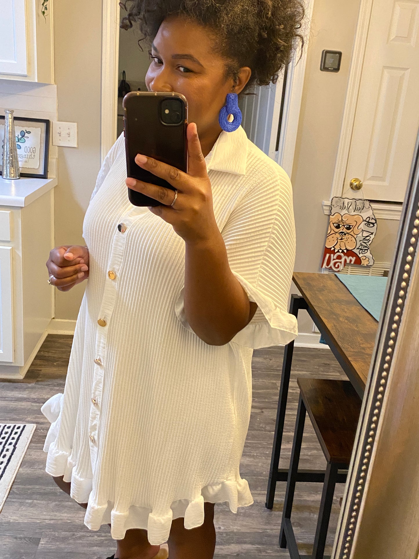 Ruffle Crinkle Dress - White