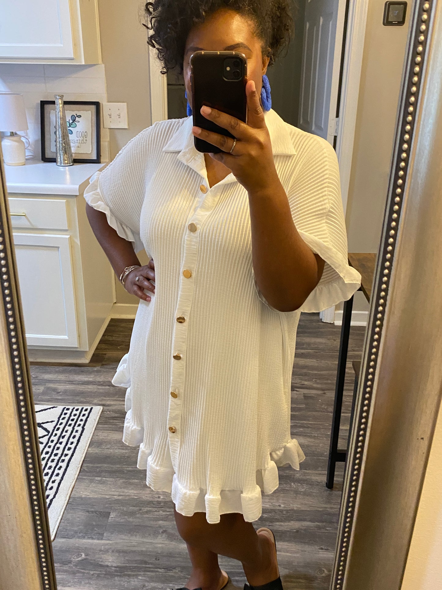 Ruffle Crinkle Dress - White