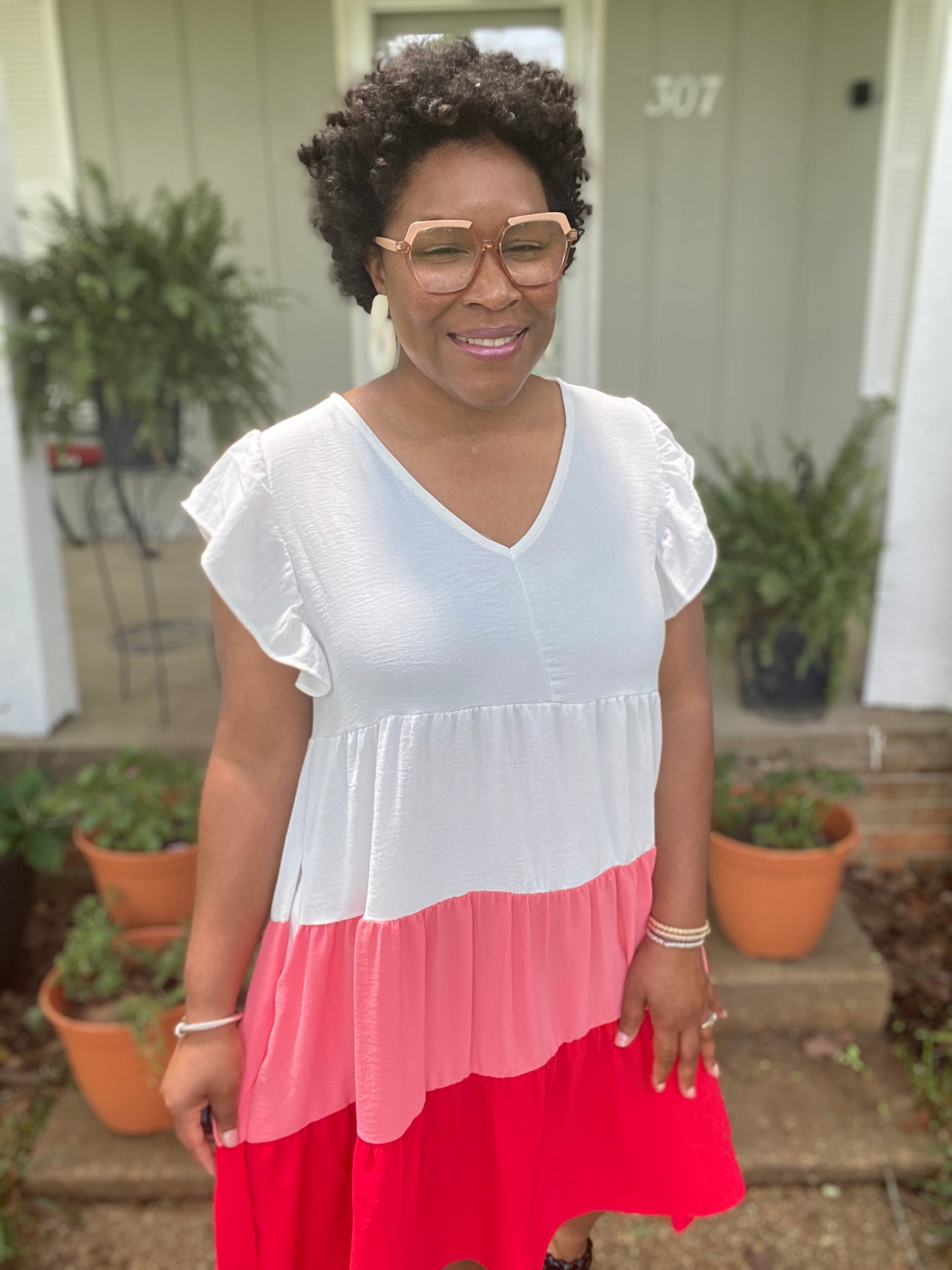 Ivory & Pink Color Block Dress